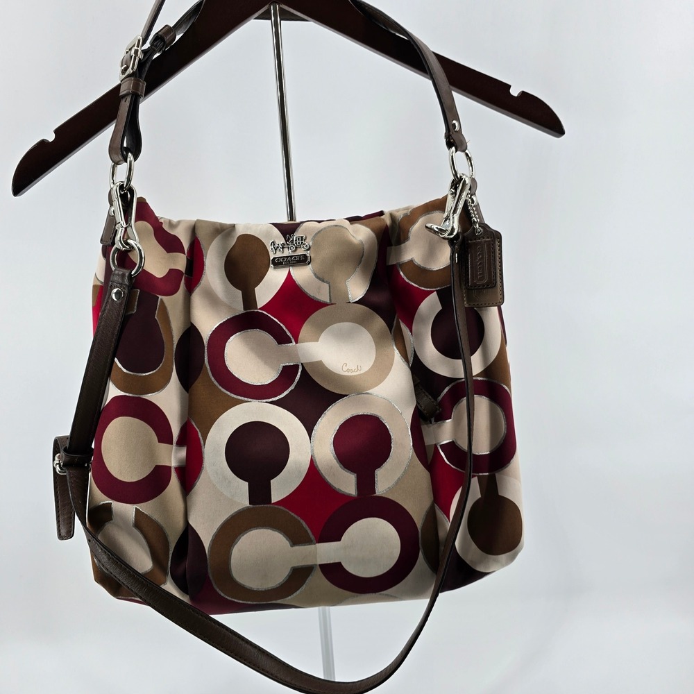 Coach Madison Op Art Maggie Shoulder Bag Womens Magenta Brown 21234 Large